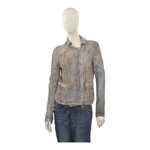 Giorgio Brato Metallic Silver Mesh & Lace Lined Jacket Italian Designer Size 44